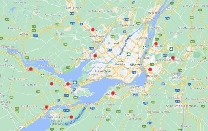 Carte des zones d'ocre ferreuse à Montréal