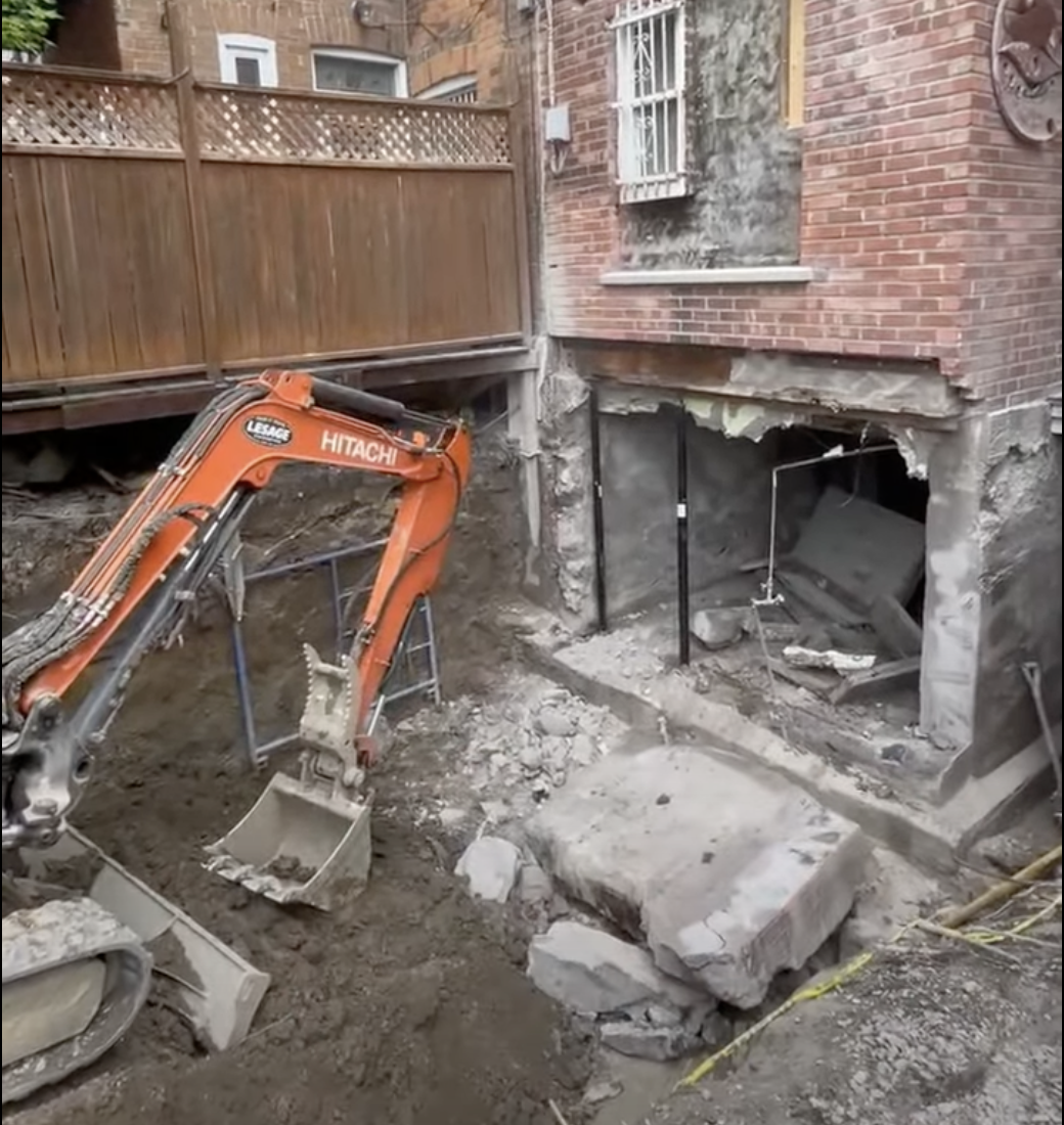 photo of foundation replacement and english courtyard construction project in montreal